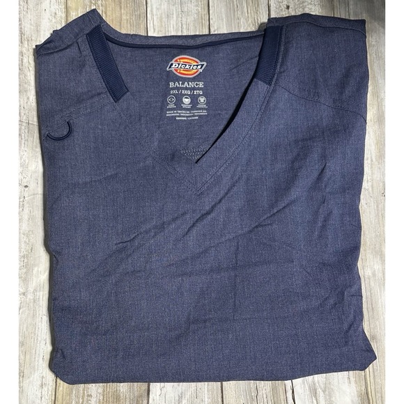NWT Dickies Balance Women's 5‎ Pocket Knit Panel Scrub Top. 2XL Heather Navy - Picture 1 of 5